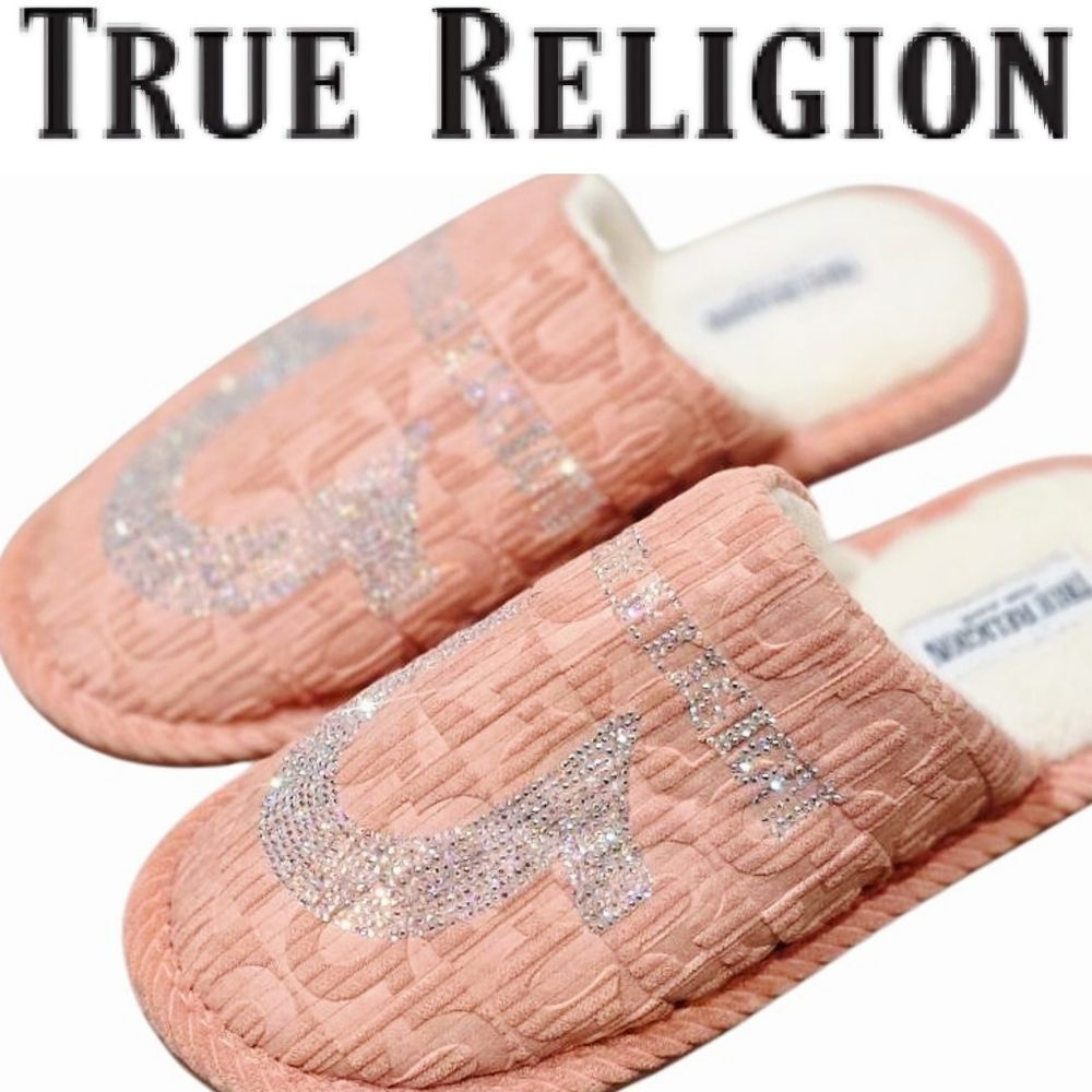 True Religion‎ Rhinestone Horseshoe Embrodried Logo Indoor/Outdoor Slippers